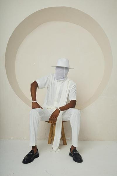 WHITE PRESENCE (Monochrome Relaxed Suit with Shoulder Drape)
