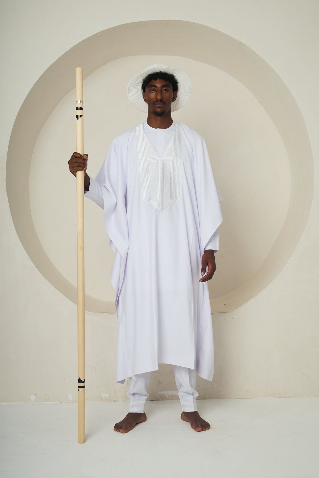 WALKING LINEAGE (Drape Robe with Color-Tipped Staff and Akete Crown)