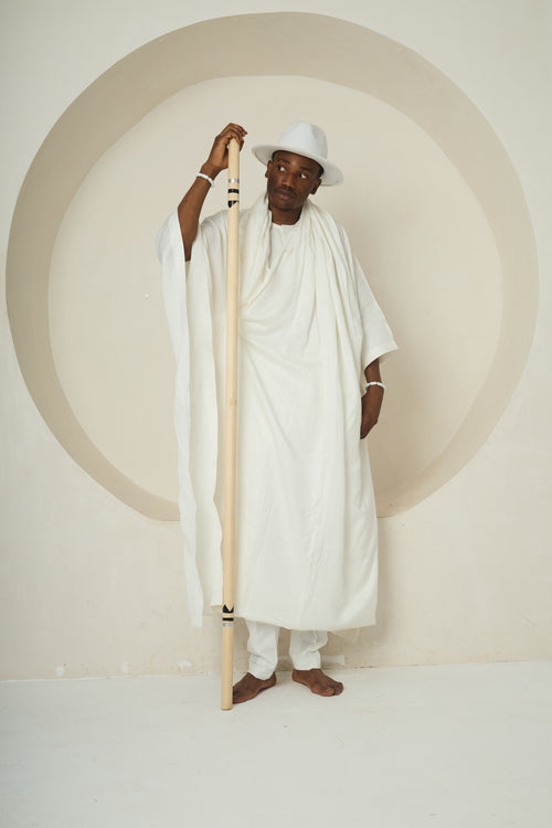 WALKING LINEAGE (Drape Robe with Color-Tipped Staff and Akete Crown)